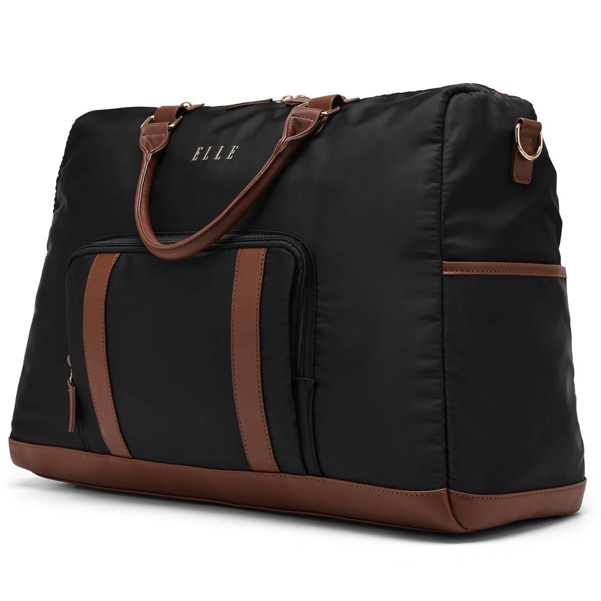 ELLE Luxe Journey Twill and Vegan Leather Weekender Duffel Bag