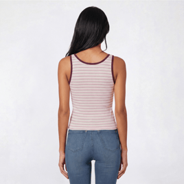 Juniors Pink Rose Striped Henley Long Tank Top - Stripes