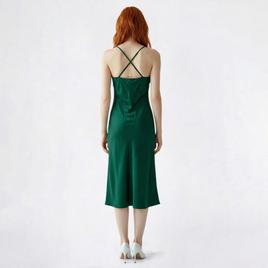 Juniors Emerald Sundae Satin Twist Front X-Back Midi Slip Dress