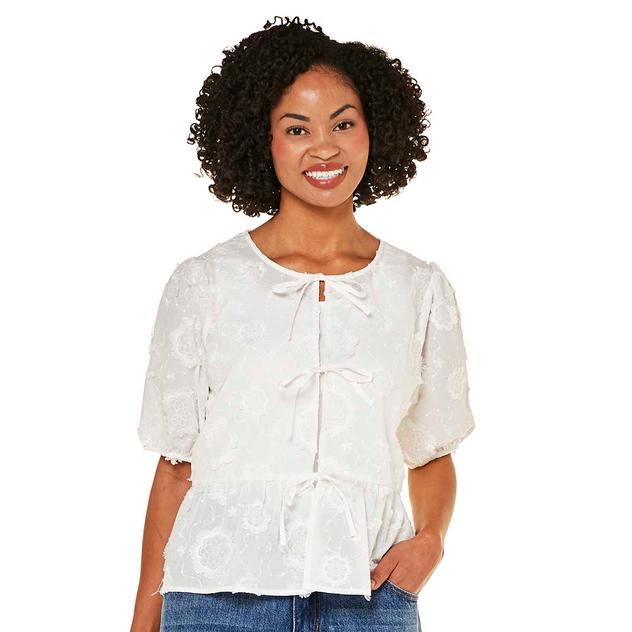 Plus Size Architect® Puff Sleeve Babydoll Tie Front Blouse