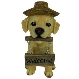Resin Yellow Lab with Straw Hat & Welcome Sign
