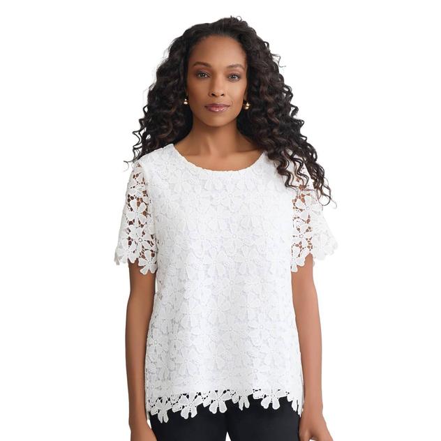 Womens Jones New York Short Sleeve Floral Daisy Lace Blouse