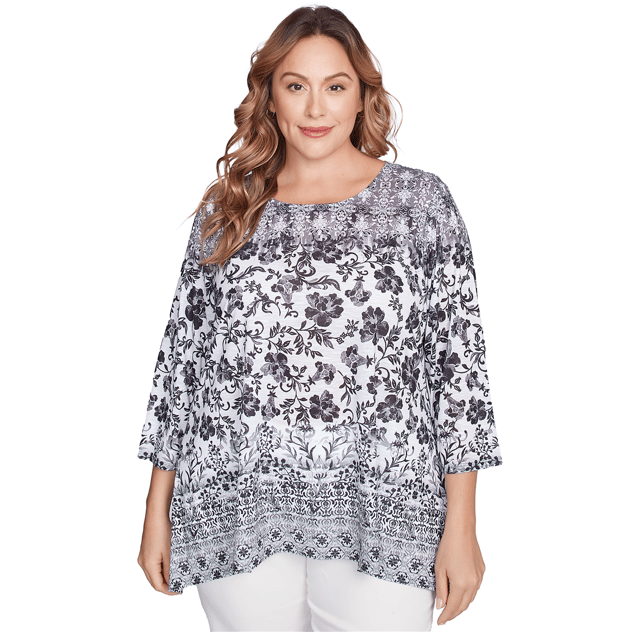 Plus Size Larky Lark 3/4 Sleeve Floral Ombre Border Blouse