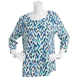Womens Emily Daniels 3/4 Sleeve Ikat Print Scoop Neck Top
