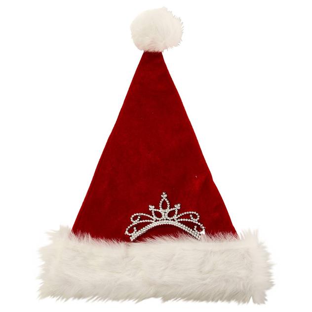 Velvet Santa Hat with Tiara and Faux Fur Cuff