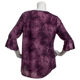 Womens Notations 3/4 Ruffle Sleeve Abstract Keyhole Neck Blouse