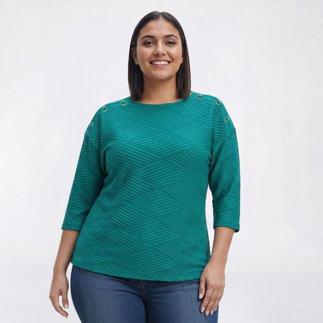 Plus Size Emily Daniels 3/4 Sleeve Button Shoulder Blouse