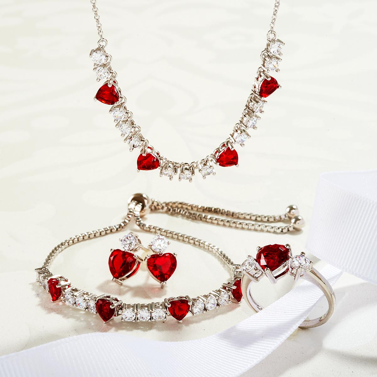 Gianni Argento Fine Silver Plated Ruby Heart Link 4pc. Set