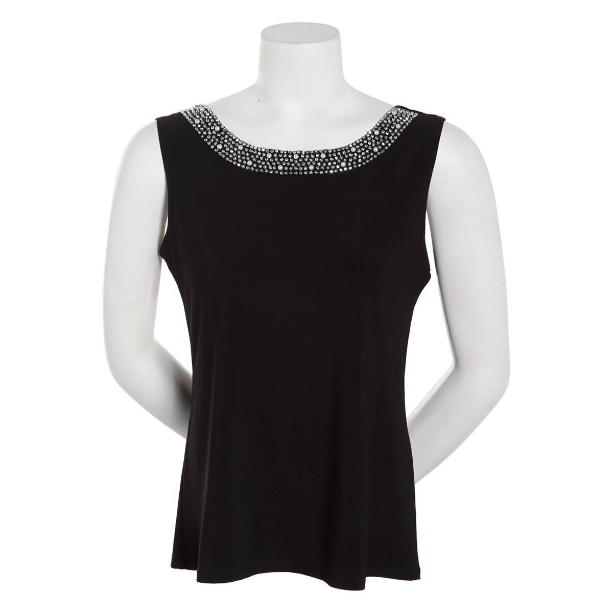 Womens MSK Sleeveless Farage Bead Trim Neck Top