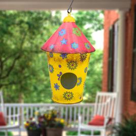 Northlight Seasonal 7.7in. Metal Birdhouse with Flowers