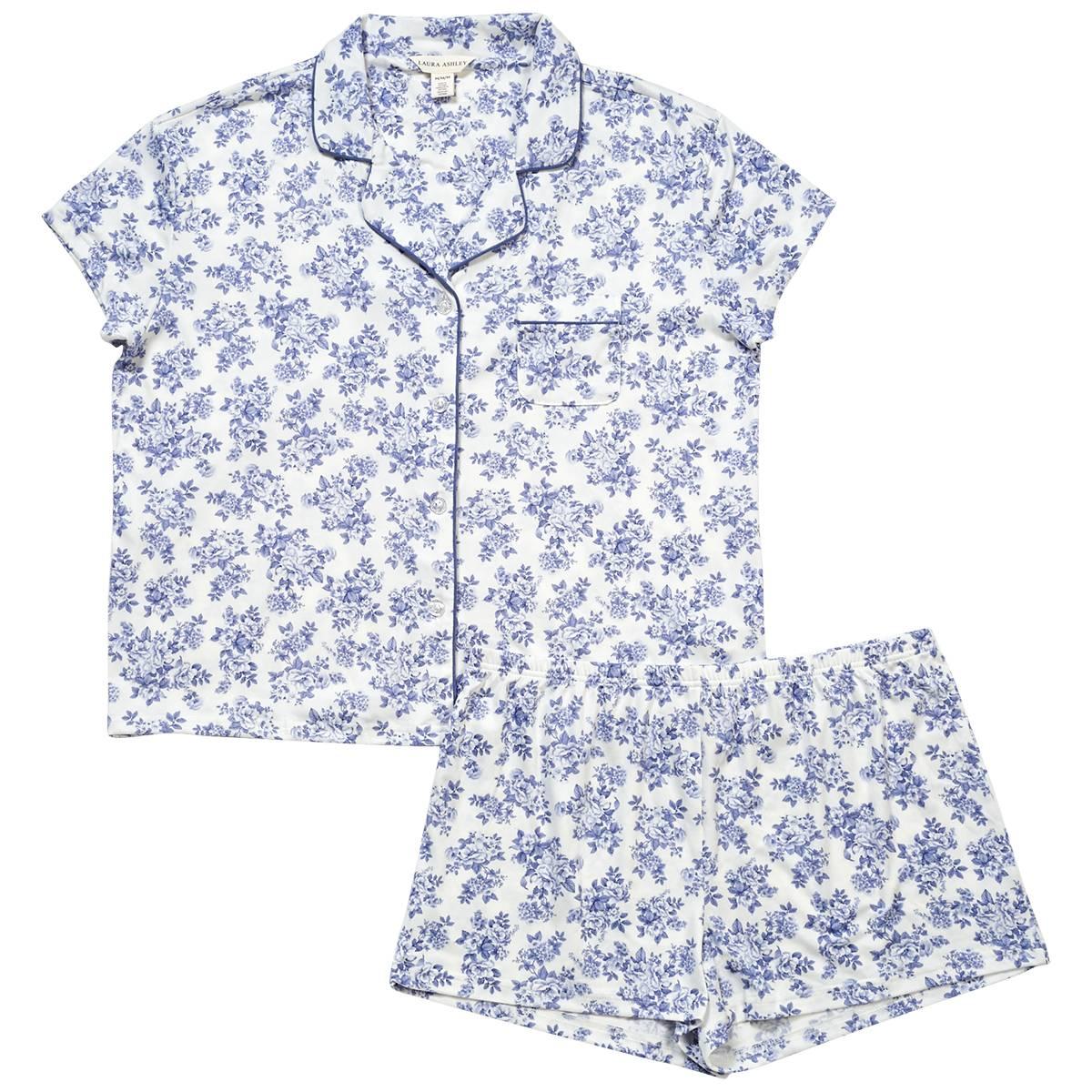 Womens Laura Ashley® Short Sleeve Toile Boxer Pajamas Set