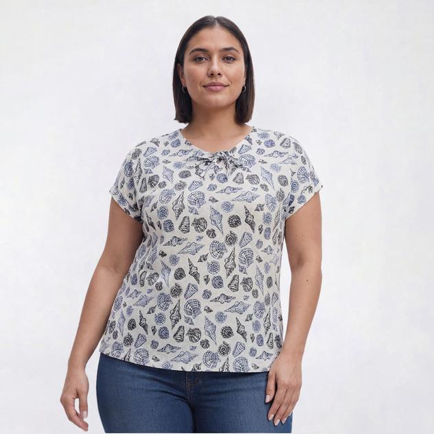 Plus Size Preswick & Moore® Short Sleeve Coastal Lace Up Blouse
