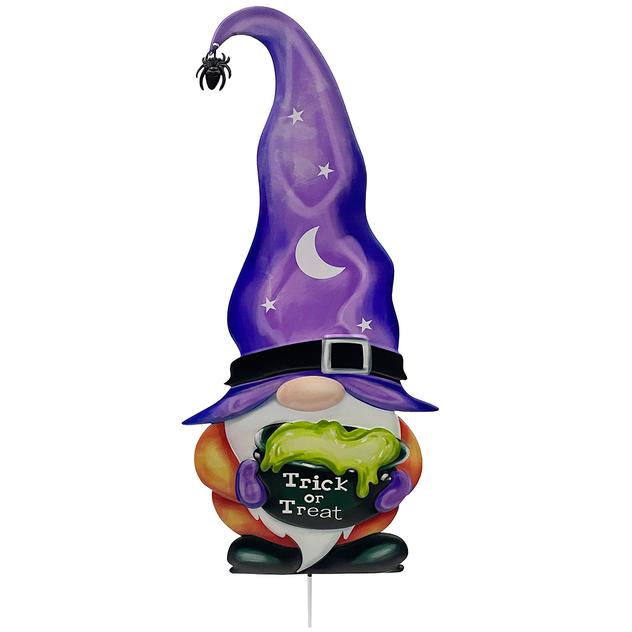 Gnome w/ Witch Hat & Cauldron Trick or Treat Stake
