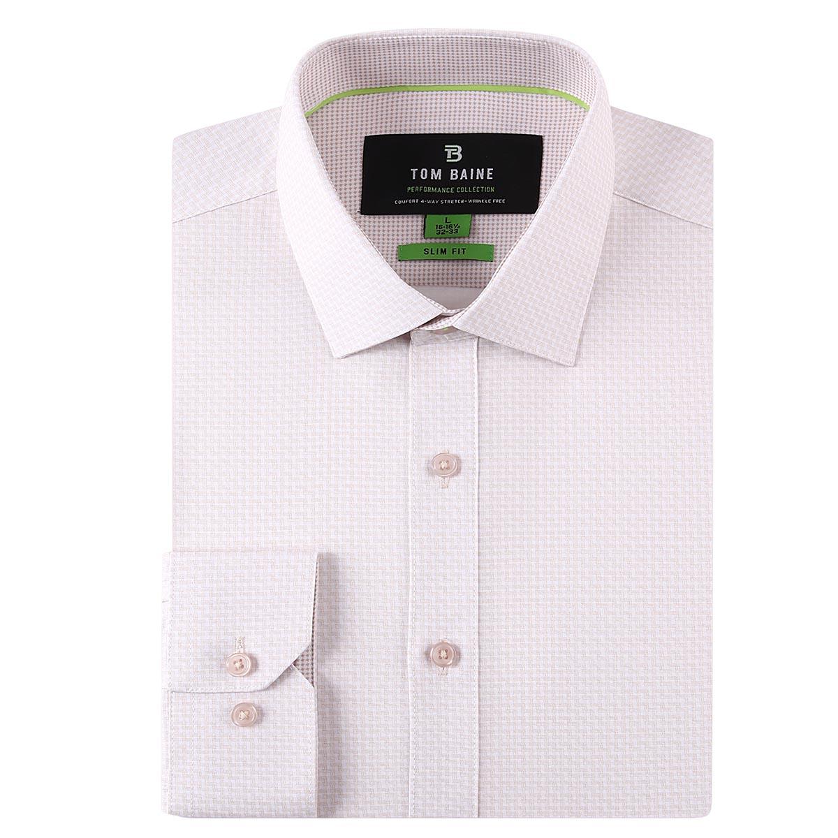 Mens Tom Baine Slim Fit Performance Button Down Dress Shirt - Tan