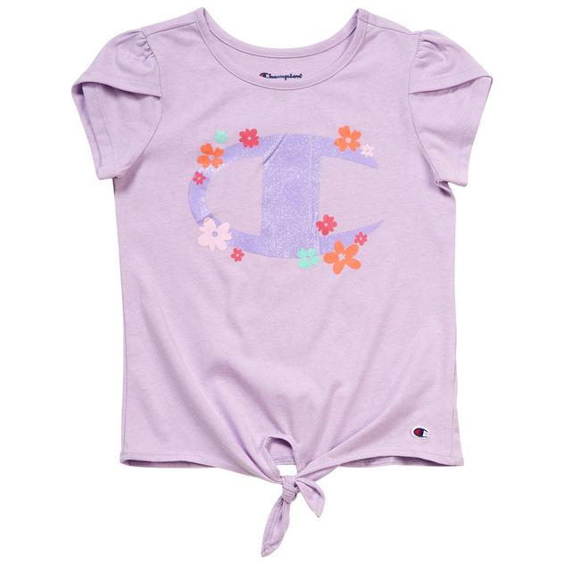 Girls (7-16) Champion® Tulip Sleeve Tie Front Floral Tee