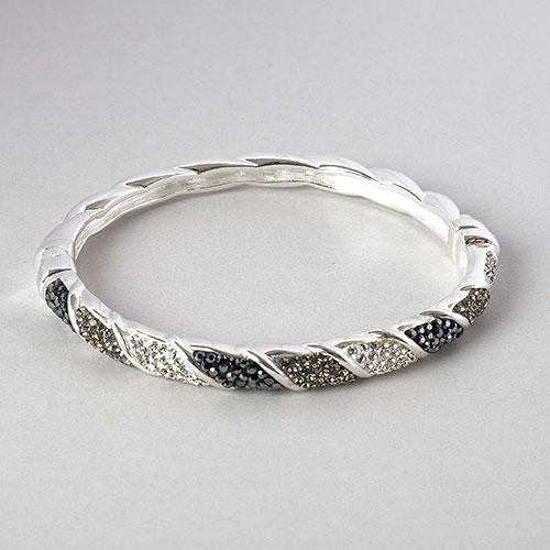 Silver Plated Brass Black Crystal Bangle Bracelet