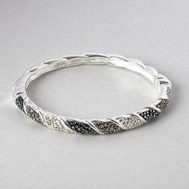 Silver Plated Brass Black Crystal Bangle Bracelet
