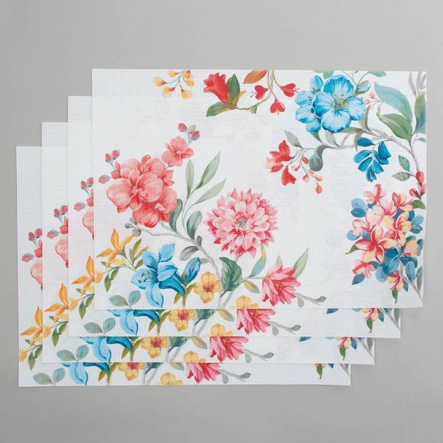 Jillian Dig Floral Woven Vinyl Placemats - Set of 4