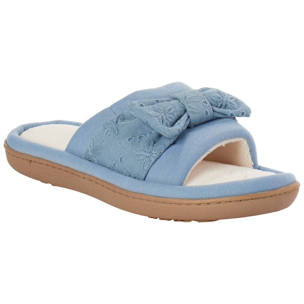 Womens Isotoner Eyelet Bow Slide Slippers