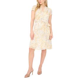 Petite MSK Short Sleeve Floral Pintuck Front Chiffon A-Line Dress