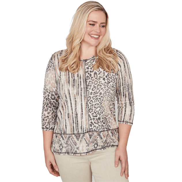 Womens Alfred Dunner Detail Driven 3/4 Sleeve Spliced Blouse