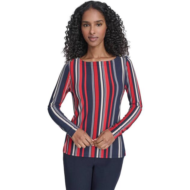 Womens Tommy Hilfiger Long Sleeve Stripe Shoulder Button Blouse