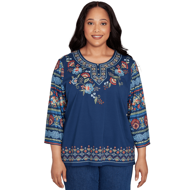 Plus Size Alfred Dunner Sunset Canyon Floral Embroidery Blouse