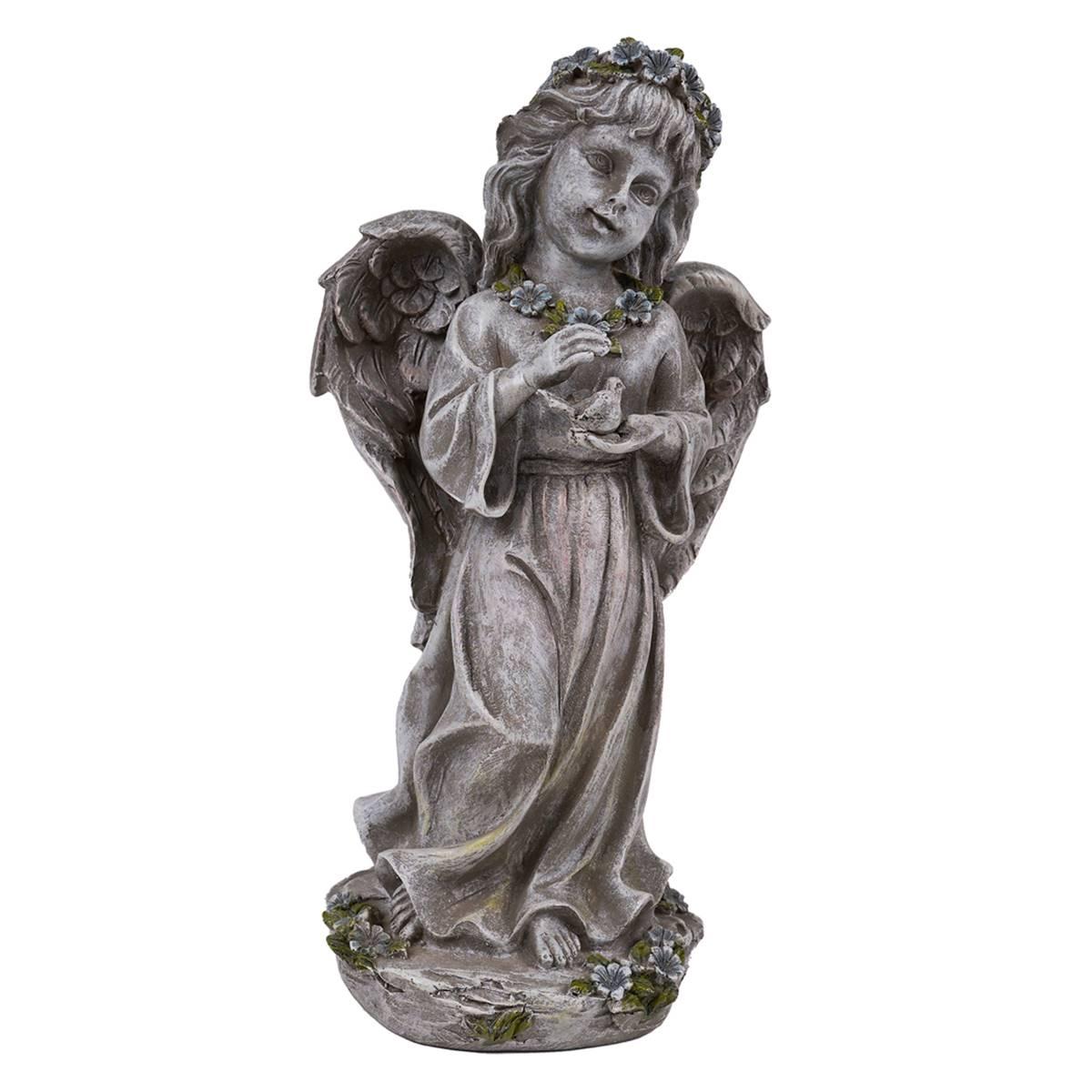 Hi-Line Gift Angel Child Holding Bird Garden Statue