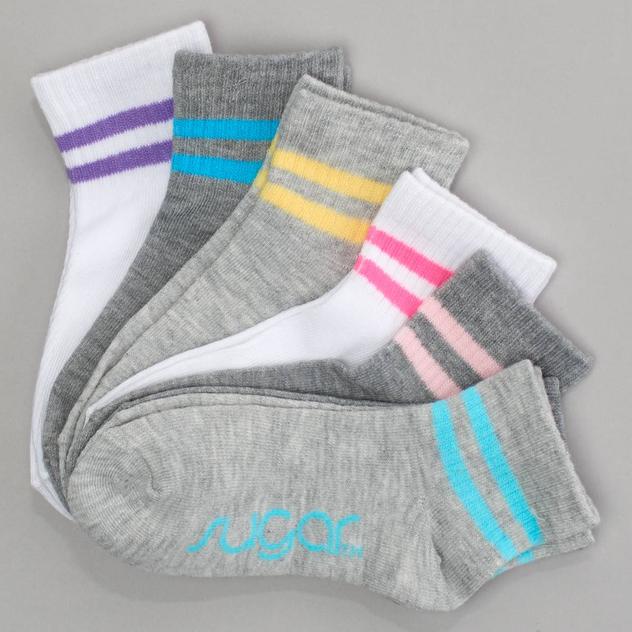 Girls Sugar™ 6pk. Sport Stripe Ribbed Ankle Socks