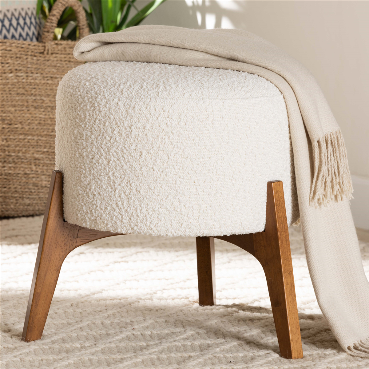 Baxton Studio Elkie Japandi Wood Ottoman Footstool