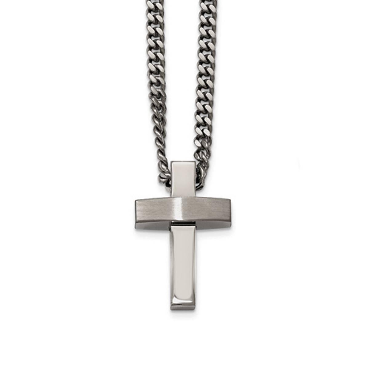 Mens Gentlemen's Classics(tm) Brushed Steel Cross Necklace