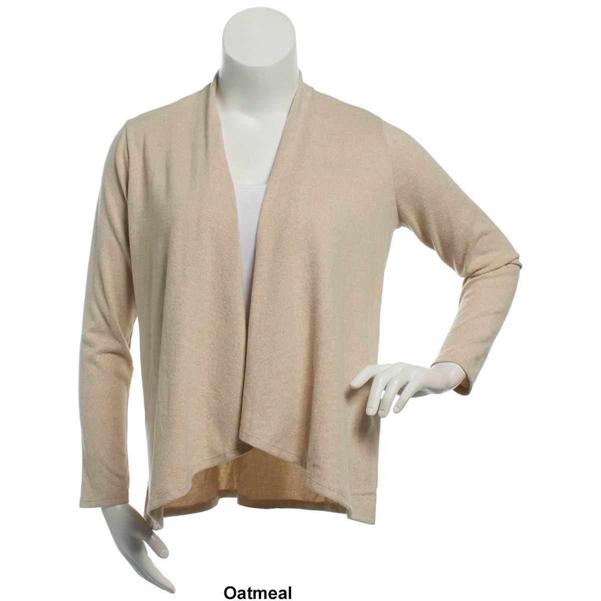 Womens Notations Long Sleeve Solid Hacci Open Cardigan