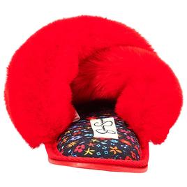 Womens Jessica Simpson High Plush Floral Slide Slippers - Red