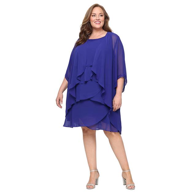 Plus Size SLNY Tier Chiffon Jacket Dress with Embellishment