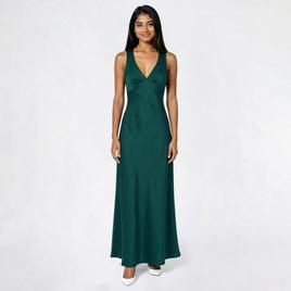 Juniors Crystal Doll Stretch Satin Cowl Back Midi A-Line Dress