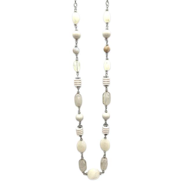 Ashley Cooper™ Rhodium White Brown Swirl Bead Station Necklace