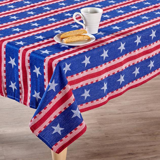 Lintex Blue Star Red Stripe Jacquard Tablecloth