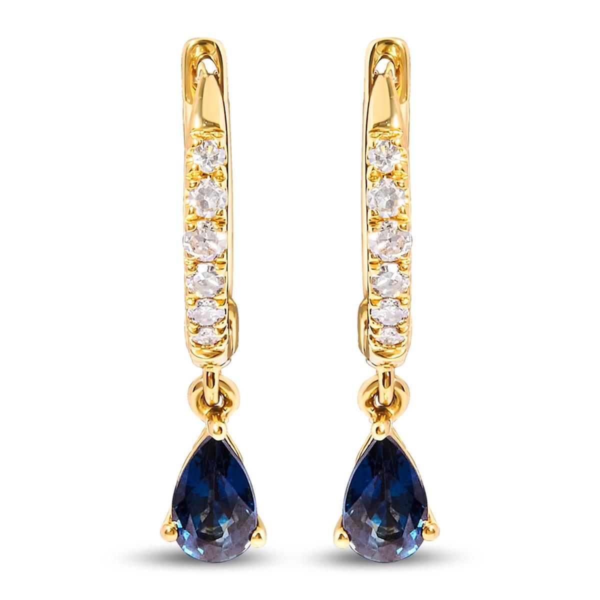 Haus of Brilliance 10kt. Yellow Gold Blue Sapphire Hoop Earrings
