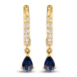 Haus of Brilliance 10kt. Yellow Gold Blue Sapphire Hoop Earrings
