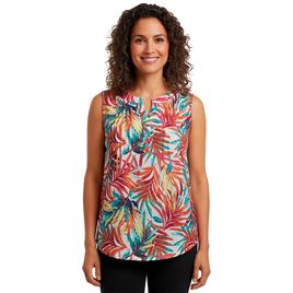 Womens Notations Sleeveless Tropical Knit Pleat Blouse