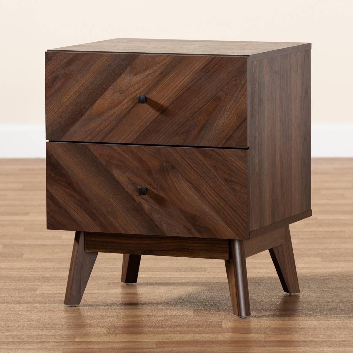 Baxton Studio Hartman Walnut Brown Wood 2-Drawer Nightstand