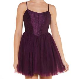 Juniors Emerald Sundae Glitter Corset Lace-Up Back Skater Dress