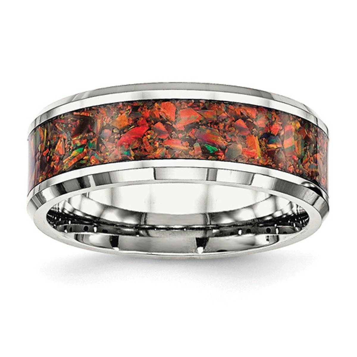 Mens Gentlemen's Classics(tm) Silver & Red Imitation Opal Band
