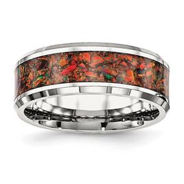 Mens Gentlemen's Classics(tm) Silver & Red Imitation Opal Band