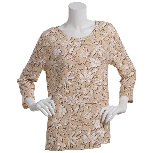 Womens Emily Daniels 3/4 Sleeve Outline Floral Jacquard Tee