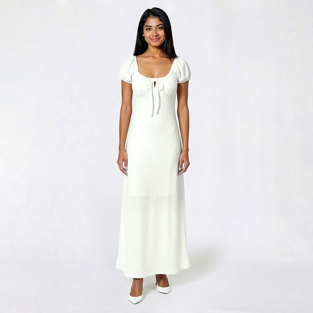 Juniors Madden Girl Pucker Knit Puff Sleeve Maxi Dress
