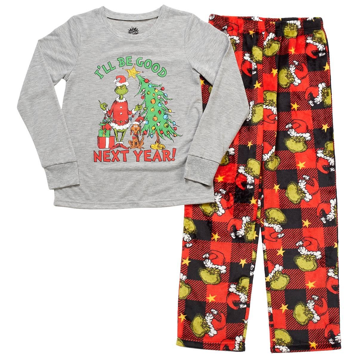 Kids Holiday Traditions Grinch Plaid Pajama Set