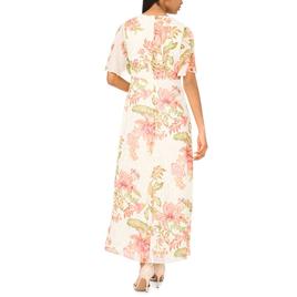 Womens MSK Short Flutter Sleeve Surplice Neck Floral Midi Dress