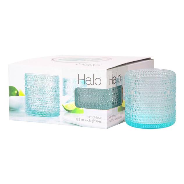 Home Essentials Halo Set of 4 Aqua Double Old Fashion Glasses