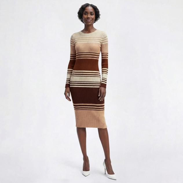 Womens Harlow & Rose Long Sleeve Ribbed Stripe Sweater Dress
